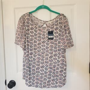 NWT Lucky Brand Floral Casual Flutter Sleeve Blouse Boho Cottagecore L